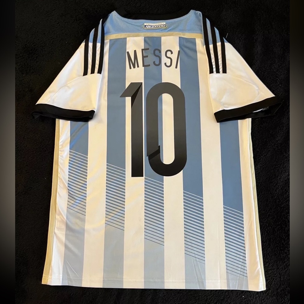 Messi #10 Argentina 2014 S-L Soccer Jersey World Cup Retro White Blue Home